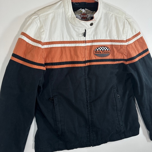 Harley Davidson Women's Size XL Motorcycle Riding Jacket Black Orange White Y2K - Picture 3 of 16